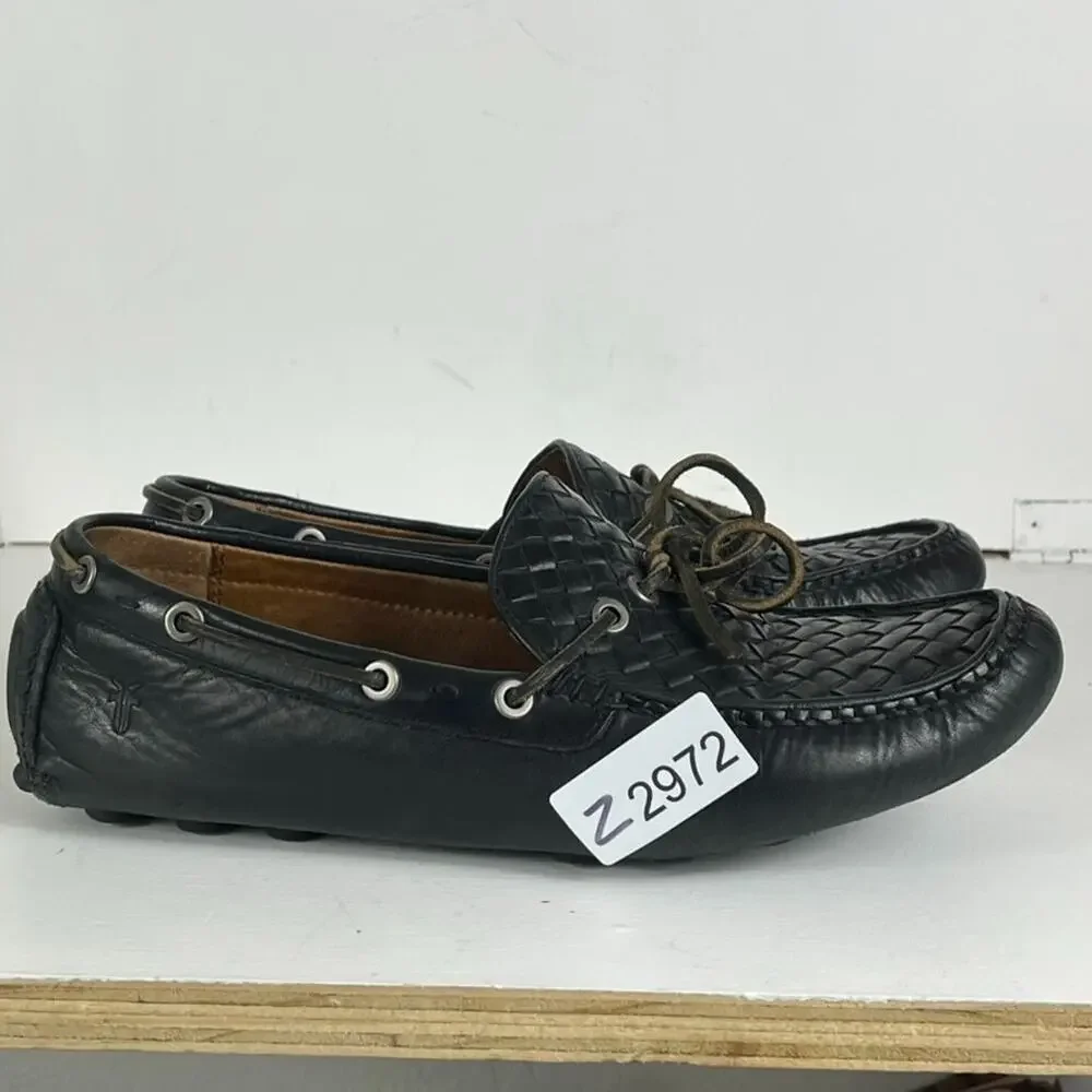 Frye Loafers Mens Size 10.5 Russe Black Woven Leather Slip On Casual Shoes